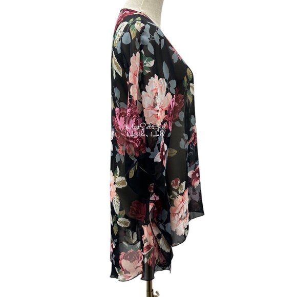 Polly & Esther Pink Roses Sheer Kimono Open Front Sheer Ultra Lightweight - Picture 2 of 6